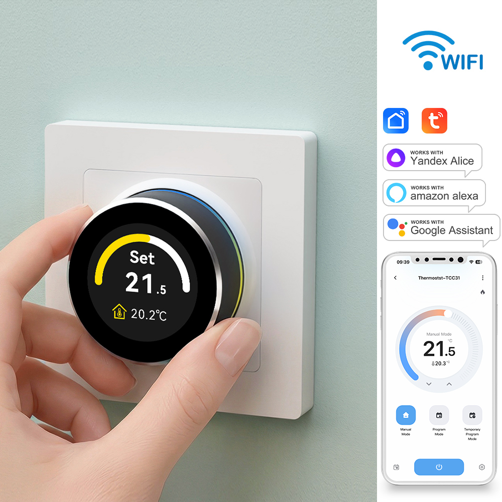 WiFi スマートノブサーモスタット水ガスボイラー電気加熱温度コントローラー Tuya Alexa Google ホームで動作します