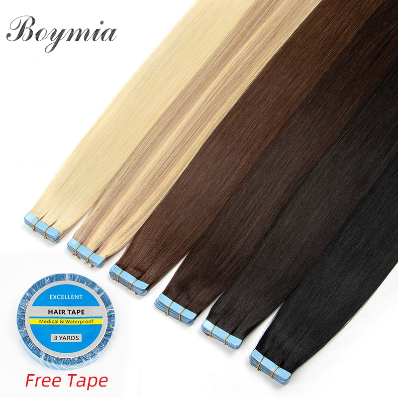 Boymia テープ人毛エクステンション 12 "-24" ナチュラルブラックマシンレミーテープヘアエクステンション目に見えないテープ髪 20 個