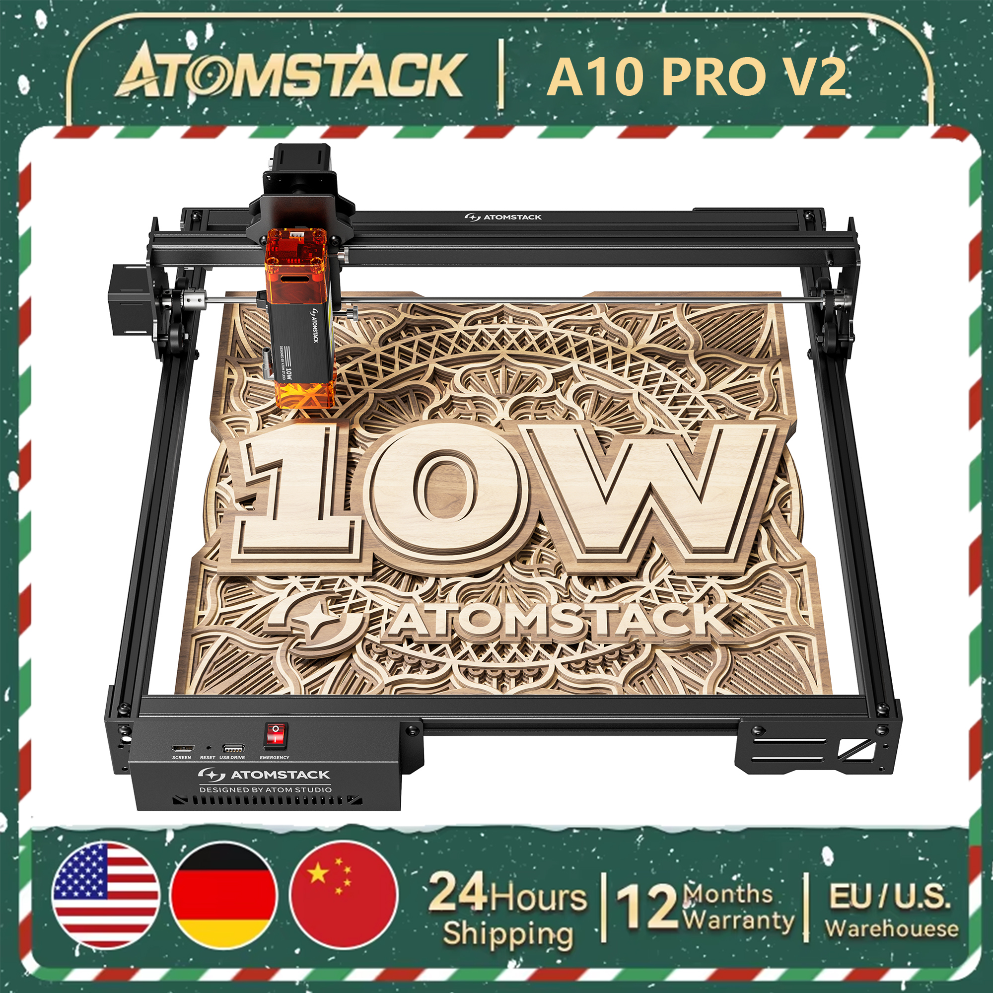 ATOMSTACK A10 プロ V2 レーザー 10 ワット切断 CNC 彫刻機 410*380 ミリメートル EngraveR ステンレス鋼木材アクリル固定焦点レーザー