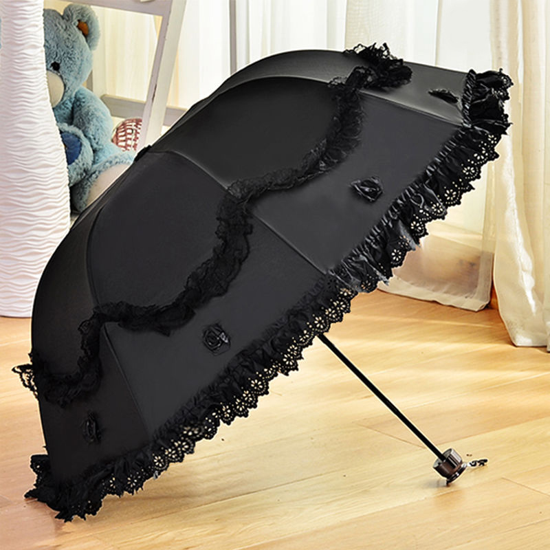 レースフラワー女性日傘日焼け止めポータブルコンパクトブラックコーティング抗 UV 雨傘ガールプリンセスサンシェードヴィンテージ