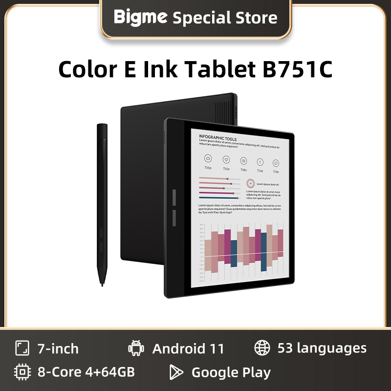 BIGME B751C 電子ブックリーダー、7 インチカラー E インクスクリーンタブレット、ポータブル電子ブック e リーダー、Android 11 OS、Google Play をサポート