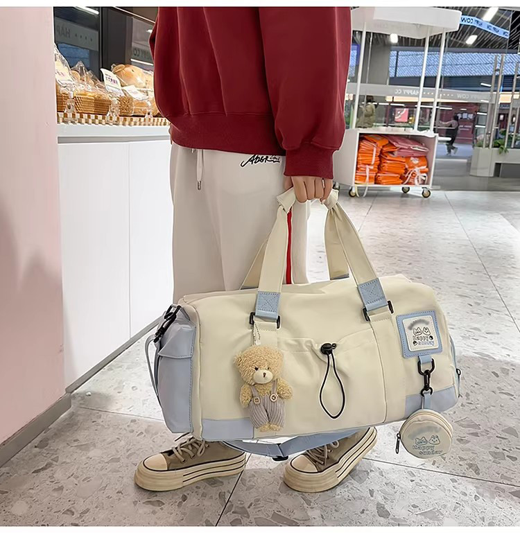 Large Capacity Gym Bag for Women Canvas Storage Tote Lightweight Travel Bag Shoulder Bag with Crossbody Strap Gym