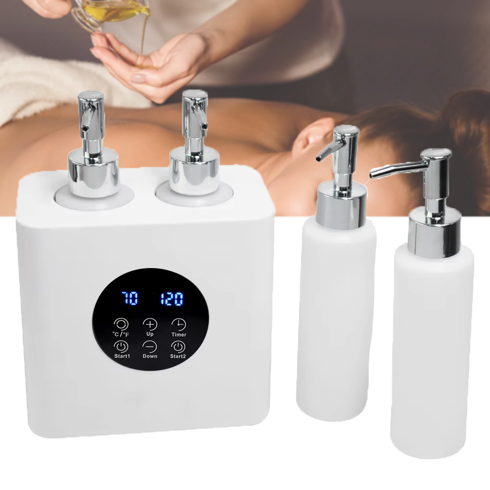 ダブルボトルエッセンシャルオイルヒーターボディマッサージローション電気加熱調剤ボトル LED 表示画面哺乳瓶サロン