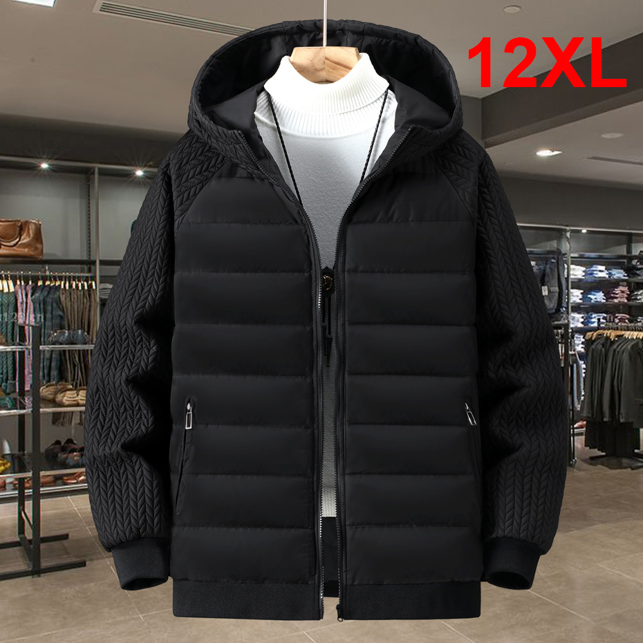 12XL プラスサイズパーカー男性冬厚いジャケットファッションカジュアルスリーブパッチワークジャケットコート男性パッド入りジャケットビッグサイズ