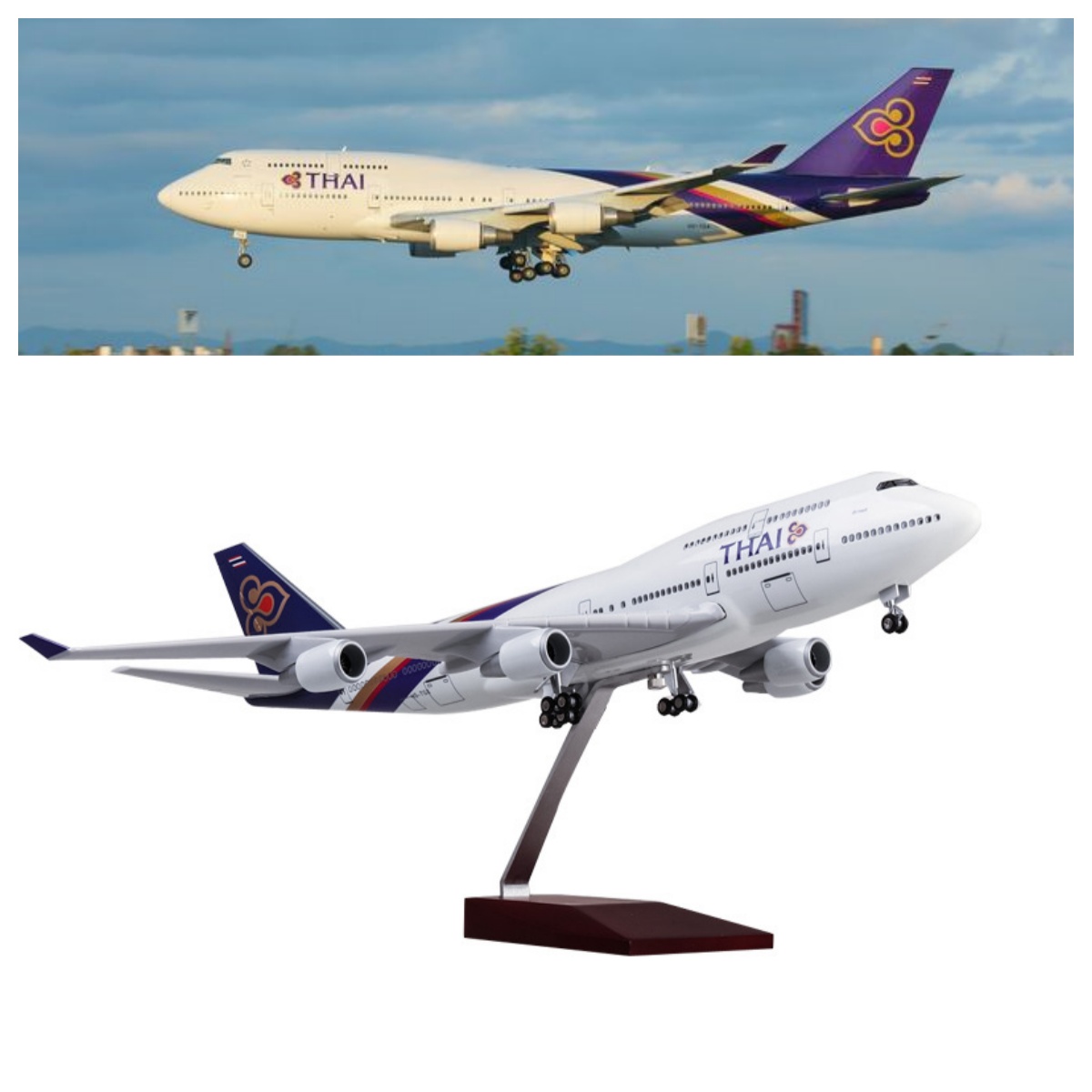 747 タイ航空 航空機モデル 47 センチメートル樹脂プラモデル飛行機お土産飛行機のおもちゃ着陸装置ホイールライト