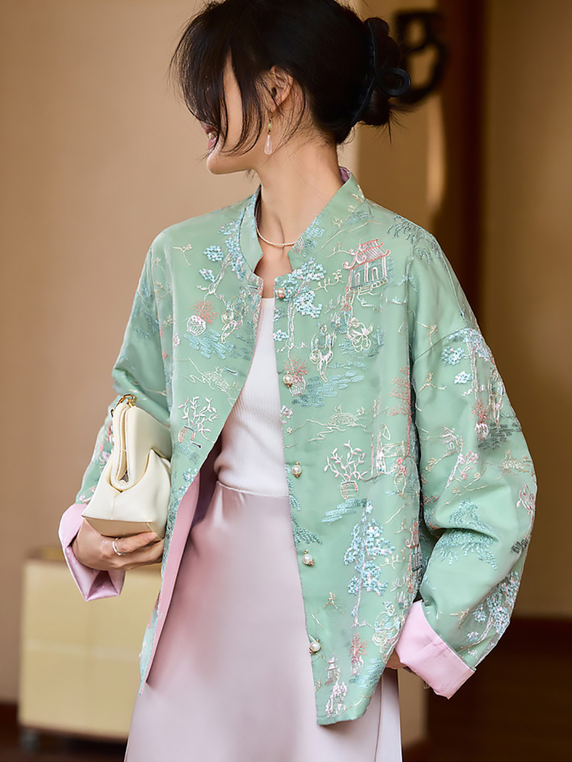 高級中国風の刺繍ジャカードジャケット女性のためのエレガントなオリエンタルブティックシックな春のファッション卸売