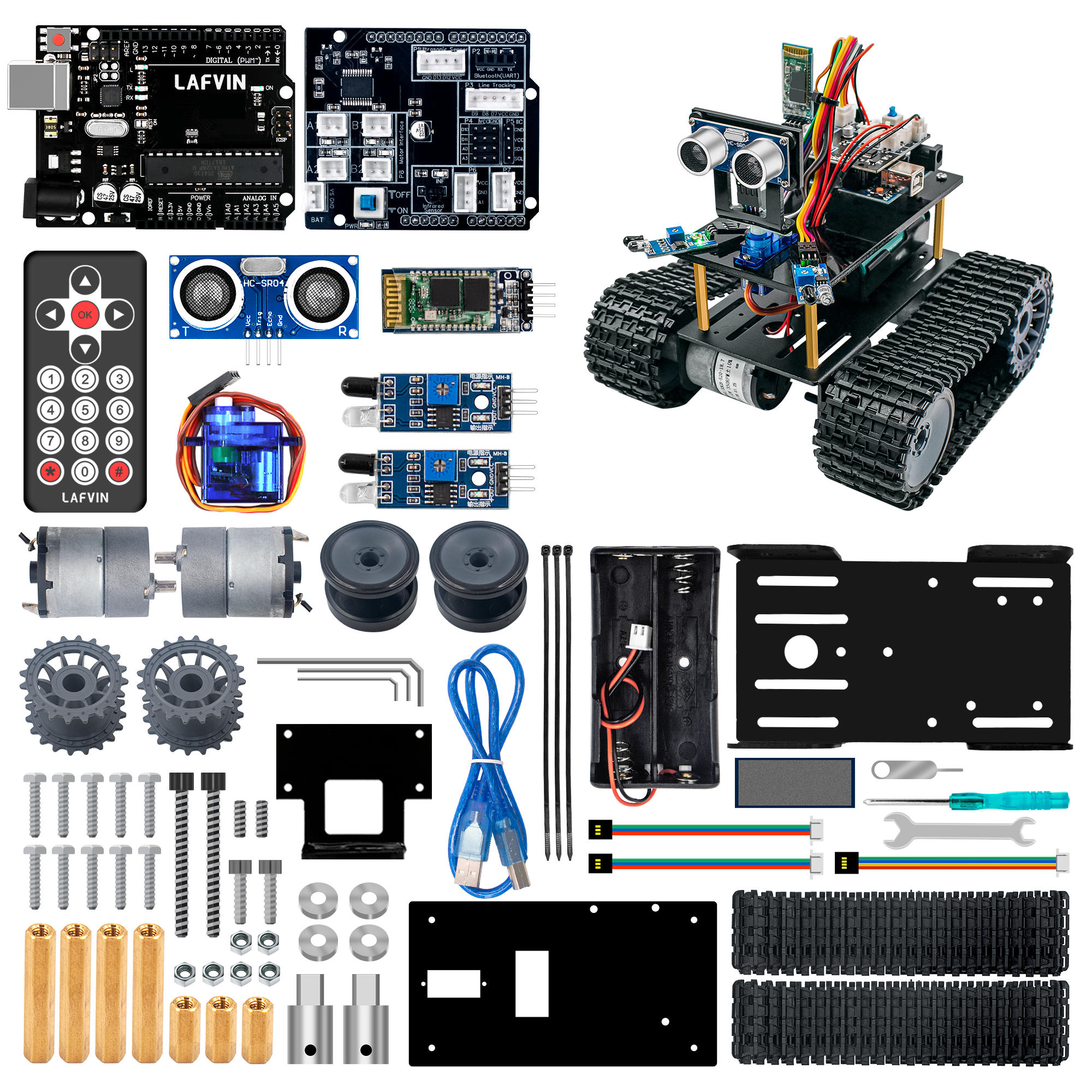 LAFVIN スマートタンクロボットカーキット Arduino 用 UNO DIY ロボットキット教育学習セットチュートリアル付きキッズギフト