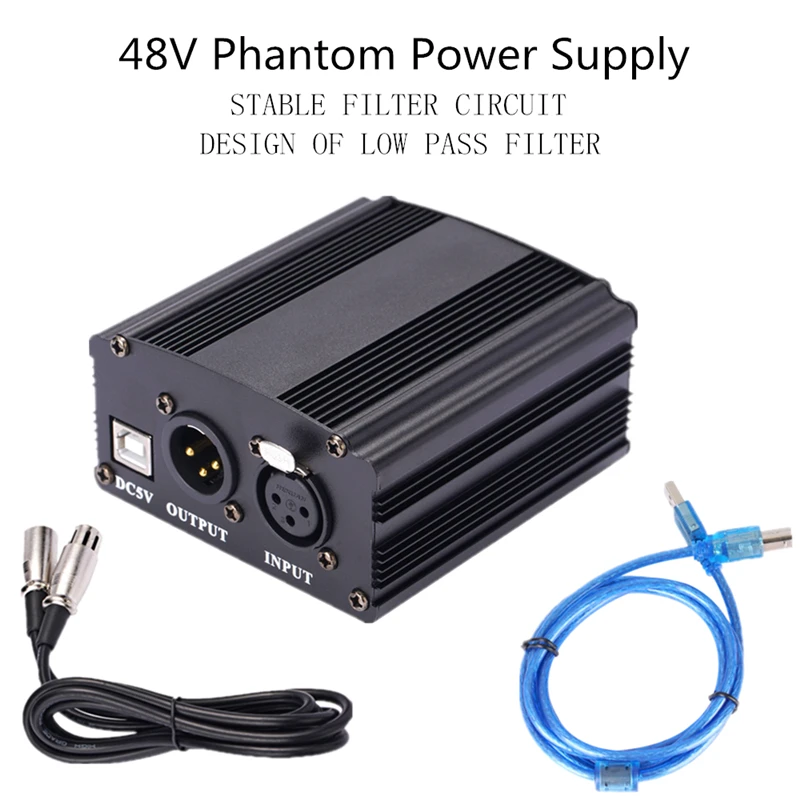 48V ファンタム電源アダプタ XLR ケーブルコンデンサーマイクスタジオ録音ファンタム電源 BM 800 コンデンサーマイク用