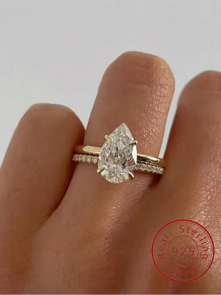 925 スターリングシルバー 1-4 CT ジルコンスパークリング高級ウォータードロップシェイプリング女性のための婚約結婚式高品質ファインジュエリー