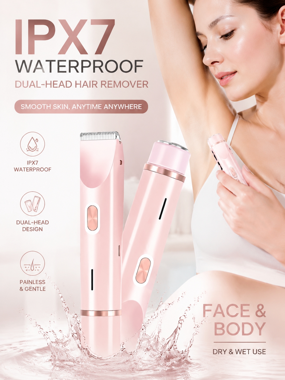 IPX7 防水デュアルヘッド女性の脱毛装置ウェットドライ使用フェイシャルボディトリマー無痛電気シェーバー