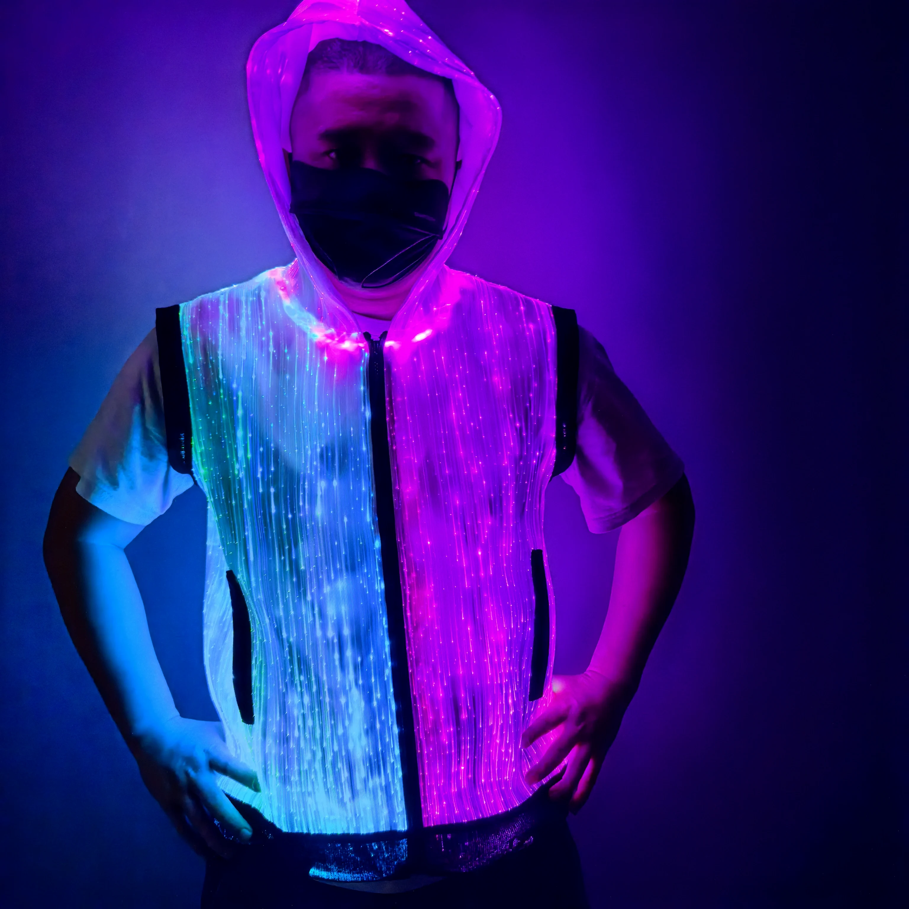 LED ライトアップ光学メンズジャケットパーカーコート発光レイブ仮装パーティーナイトクラブ DJ ステージダンスウェアファンシーサーカスショーベスト