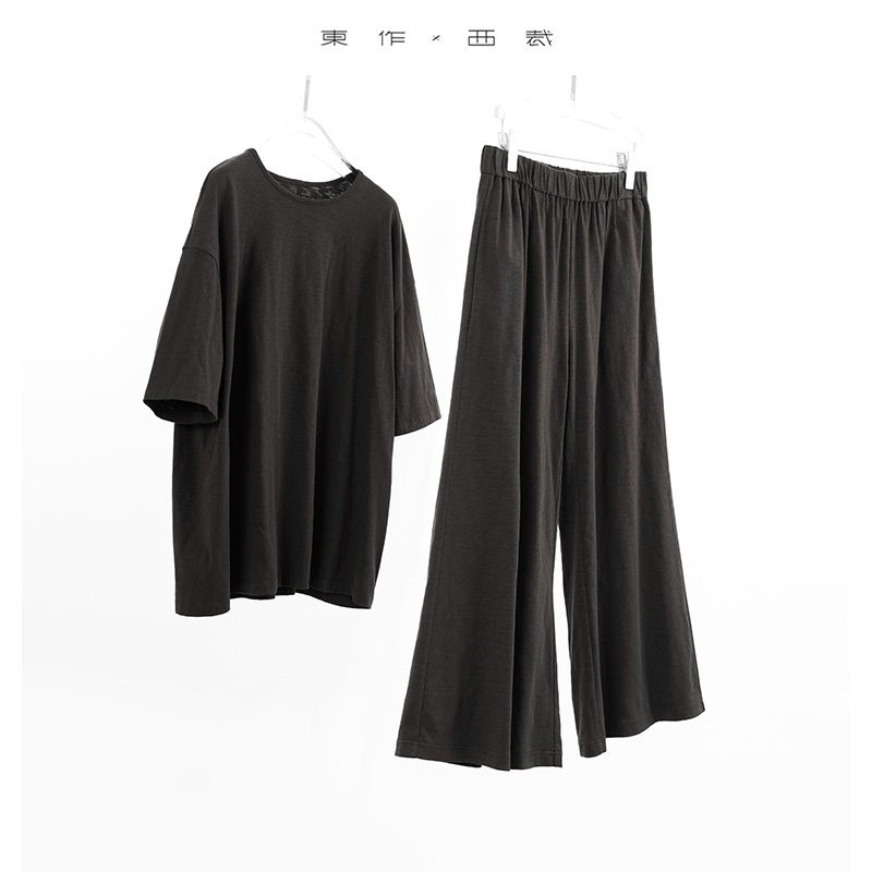 100%スラブコットン~レディースおそろいセット半袖Tシャツとフレアパンツの2点セットルームウェアセット2026夏