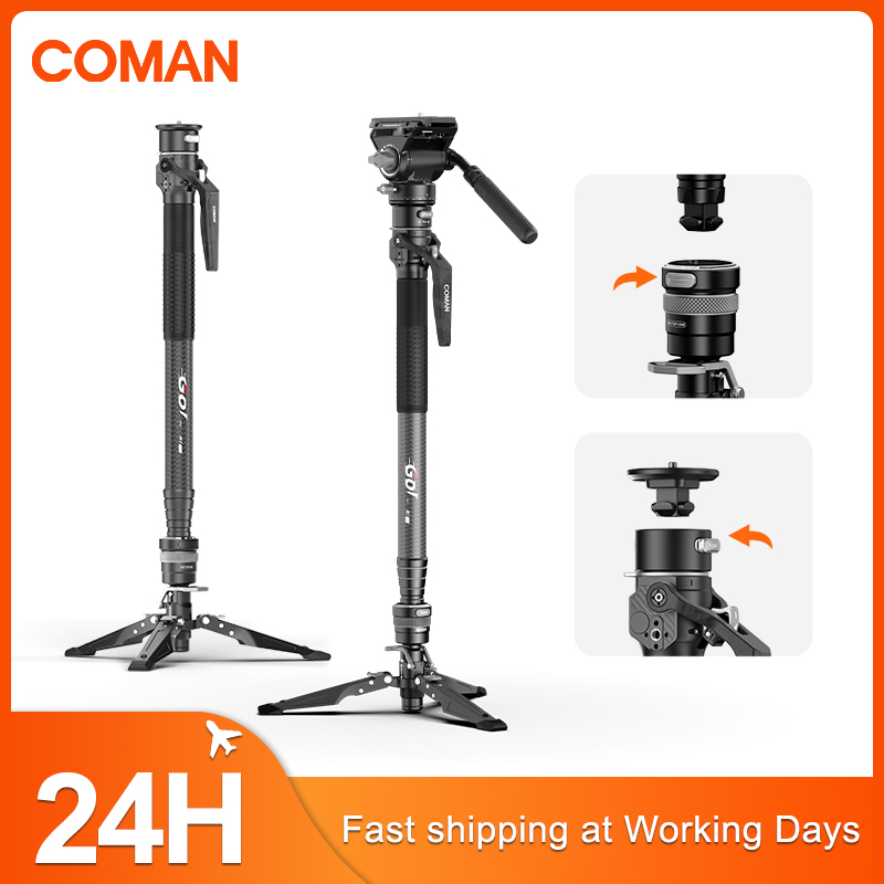 COMAN M1 プロ V5 カーボンファイバートラベル三脚 4 セクションワンクリックリフティングクイックリリースプレートデジタル一眼レフカメラスタンド一脚