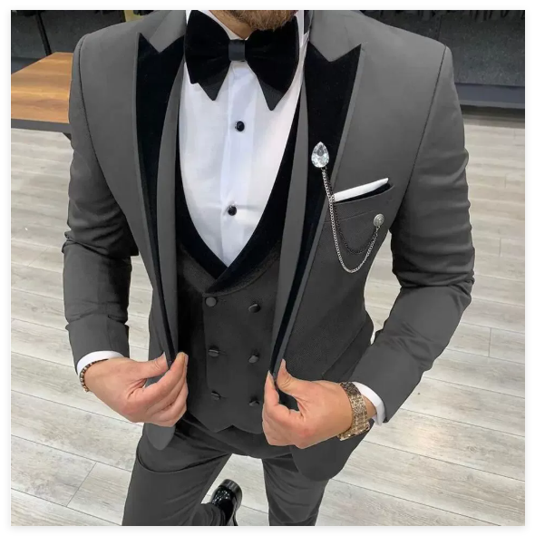 男性用グレースリムフィット結婚式新郎ピークドラペルタキシード 3 ピースジャケットベストパンツセットフォーマルビジネスブレザーカスタムメイド