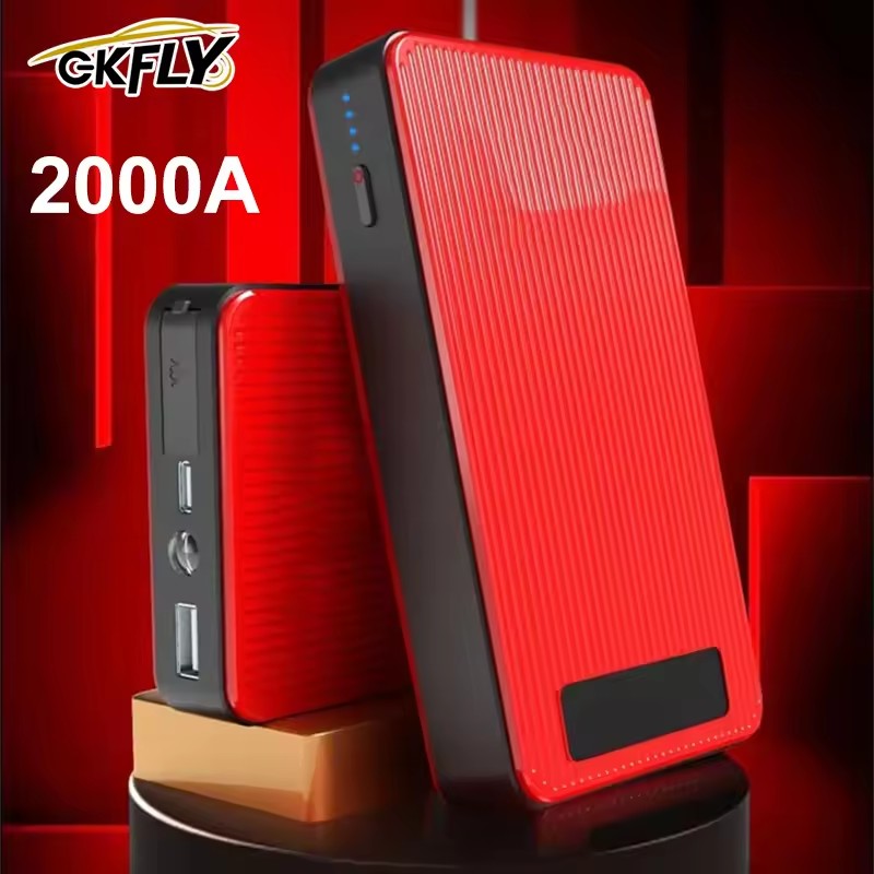 GKFLY 12V 2000A 車のジャンプスターター緊急バッテリーブースター多機能ポータブル 44.4Wh パワーバンクラップトップ充電器オートスターター