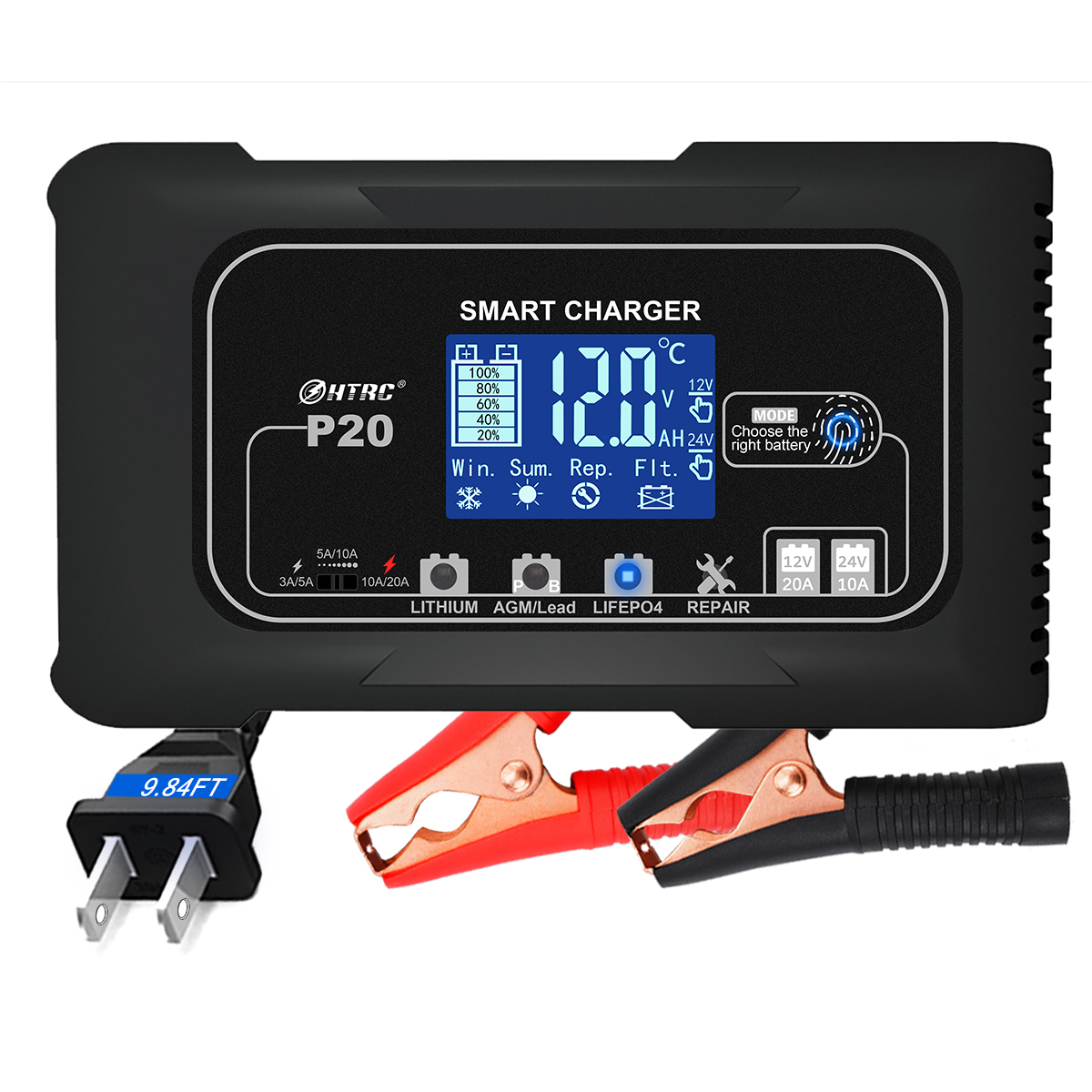 HTRC 10A/15A/20A/25A バッテリー充電器 12V 24V パルス修理充電鉛酸リチウム LiFePO4 バッテリー車オートバイ充電器