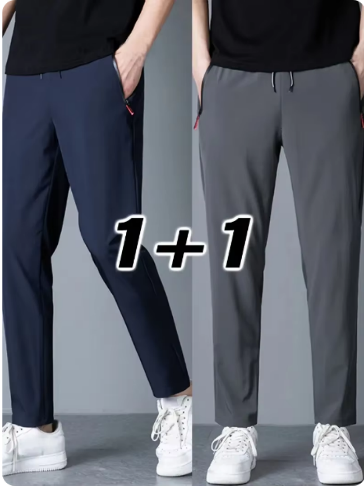 2 ピースメンズカジュアルパンツストレッチ弾性ウエストジョガー韓国クラシックブルーブラックグレー男性ブランドズボンプラスサイズ