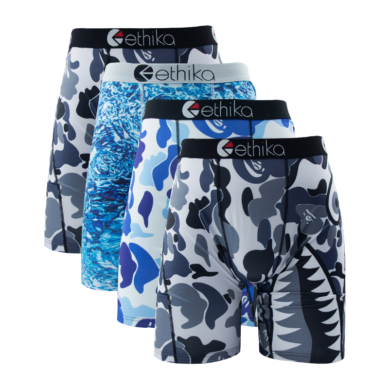 ETHIKA 4 個男性下着ボクサー通気性水泳男のパンツプラスサイズのプリントメンズパンティートランクスセクシーな男性のボクサーブリーフ