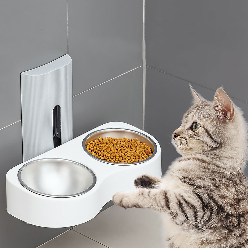 猫と犬のフードダブルボウルウォーターボウル多機能アンチロールオーバー食品容器取り外し可能な脚ペットフードボウル