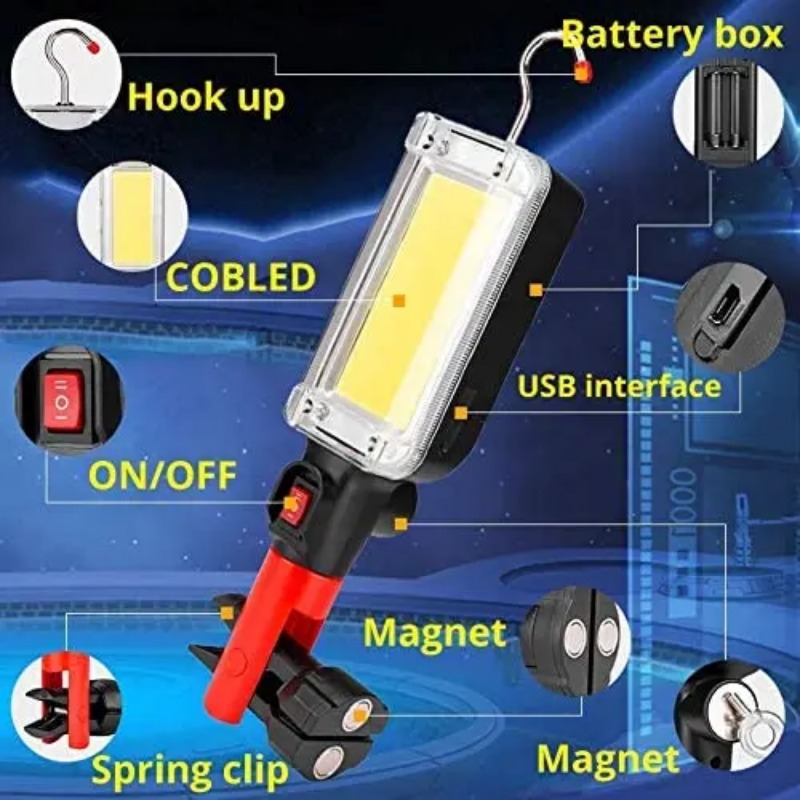 1 個 USB 充電緊急レスキューワークライトポータブル LED 懐中電灯 18650 調整可能な 2 モード防水マグネットデザイン