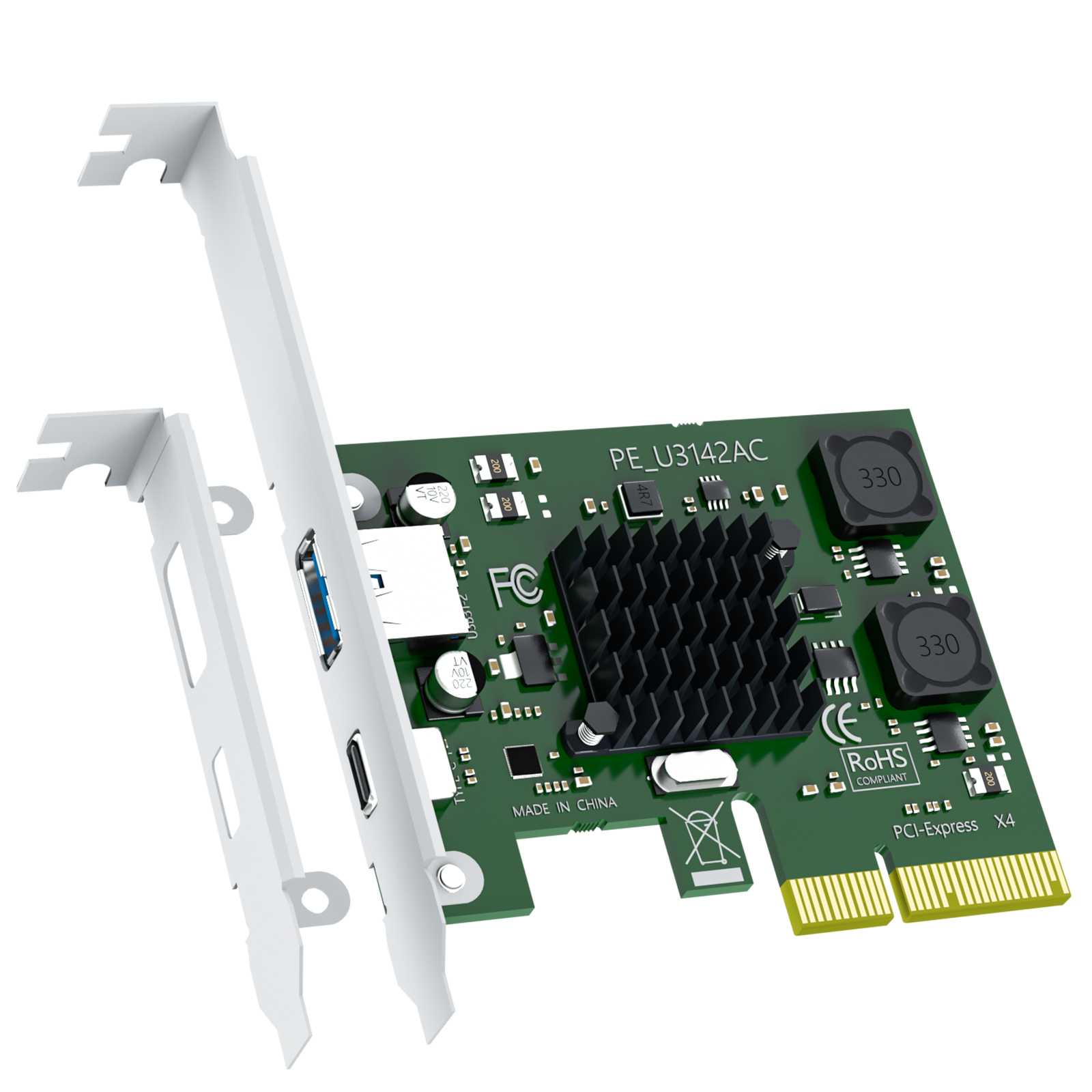 ASM 3142チップ搭載、2ポート10Gb USB 3.1 Gen2（Type-CおよびType-A）- PCIE X4拡張カード