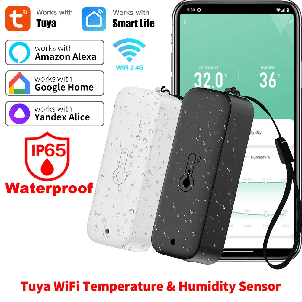 Tuya IP65 温度湿度センサー防水 WiFi 温度計 SmartLife APP リモコン Yandex Alexa と連携