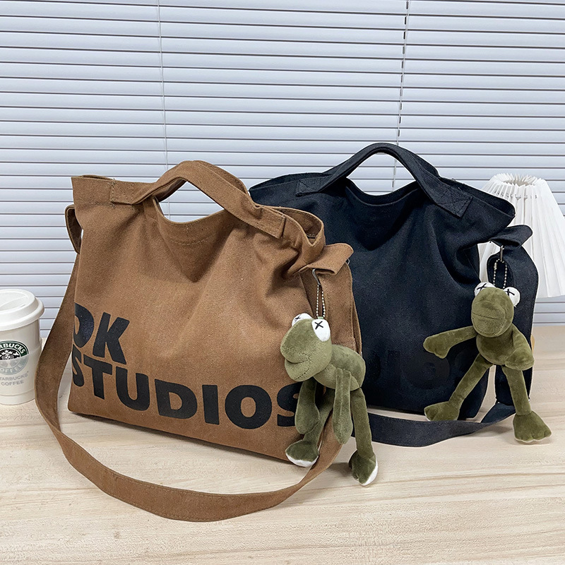大容量ショルダーバッグ男性女性 GreenFrog ペンダントモランディカラーヴィンテージキャンバスメッセンジャーバッグカジュアルハンドバッグトートホーボー財布