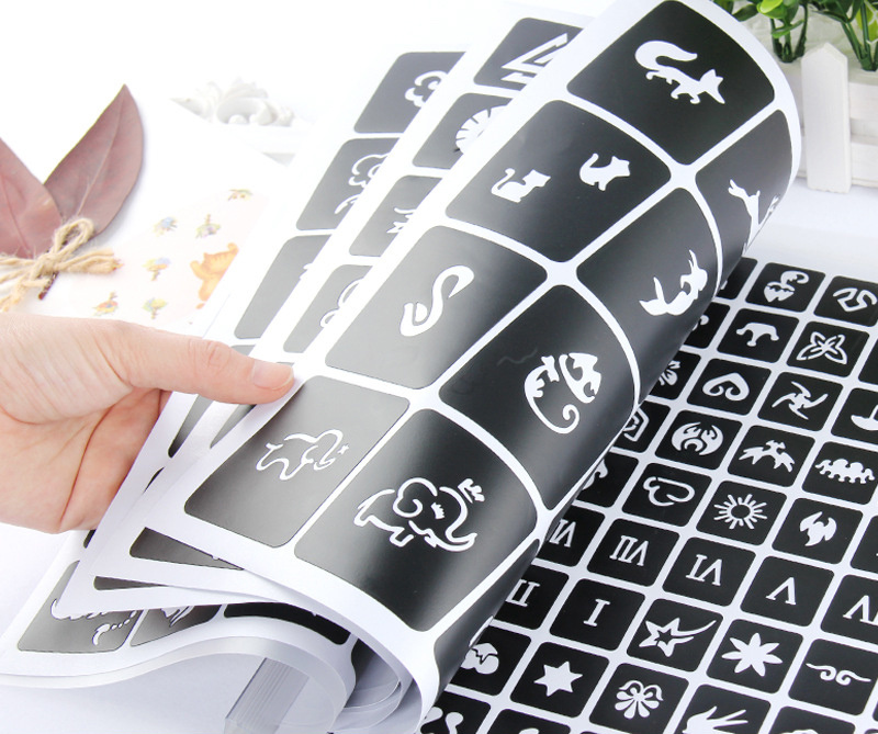 150 個タトゥーステンシルアルバムエアブラシヘナ描画テンプレートくり抜きインクジェット小さなかわいい花動物レターカートンパターン