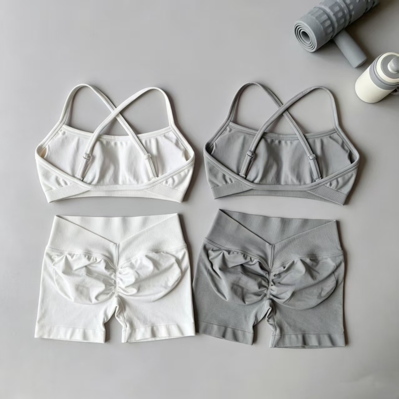 女性クロス薄型ストラップヨガセットプッシュアップワンピースブラジャー V バックバットリフトシームレスストレッチショーツピラティスフィットネス衣装