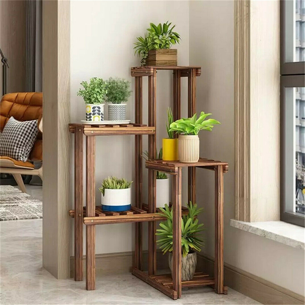 植物コーナースタンド 6 段木製棚屋内屋外ガーデンパティオ陳列棚ラック花多肉植物プランターポット用