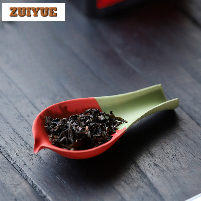 宜興 Zisha 手作りツートンカラー茶杓エレガント Chahe シャベル家庭用覚醒茶杓花茶箸置き装飾品クラフト