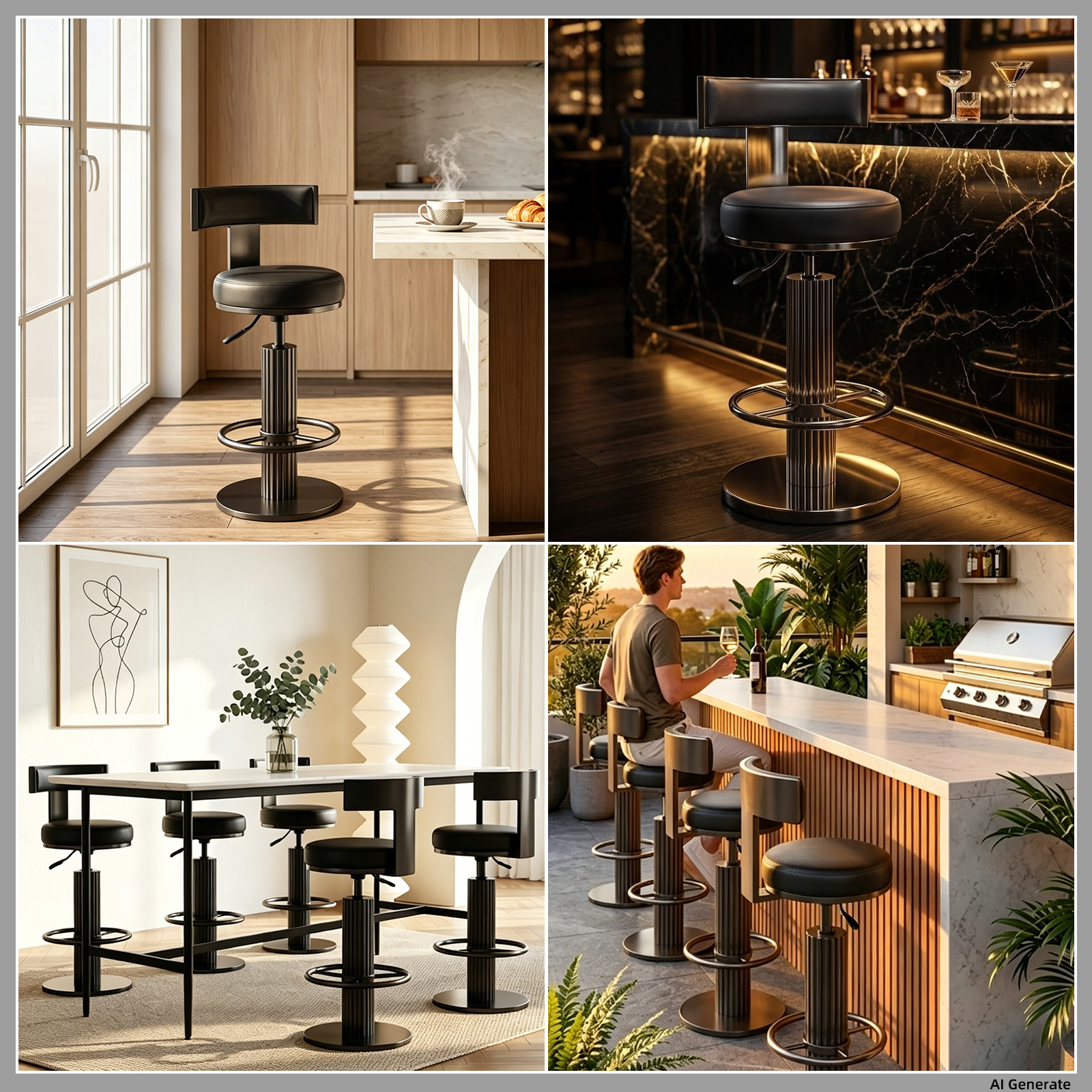 バースツール高さ調節可能な回転バーチェアブラックステネススチールキッチンカウンターゴルダースツールダイニングデスクハイチェア