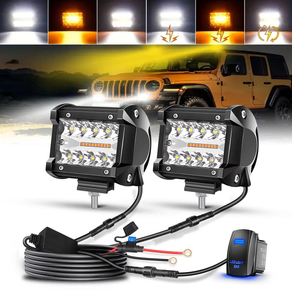 2 個 4 インチ LED ポッドスポットフラッドアンバーホワイトライトバーストロボ 6 モードメモリ機能オフロードトラック車 ATV SUV キャビンボート