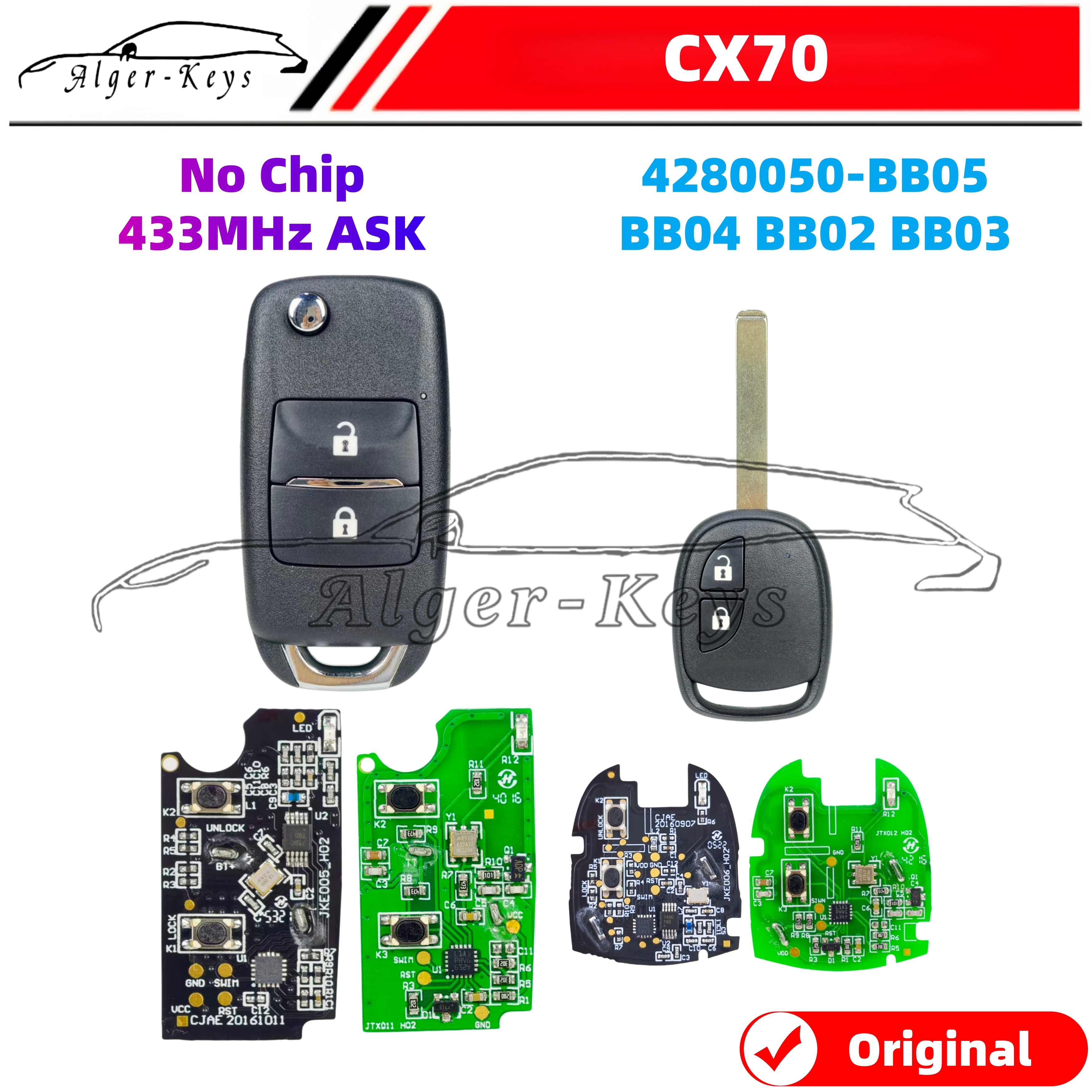 Algernon-keys オリジナルリモートキー CX70 リモートキーフリップキー 4280050-BB04 4280050-BB05 BB04 BB03 BB02 433MHz ASK 2 ボタン