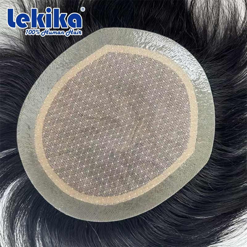 クリアランスセールシルクベースかつら現実的な男性の毛細血管プロテーゼ三層ヘアアクセサリー Exhuast 男性のヘアプロテーゼ