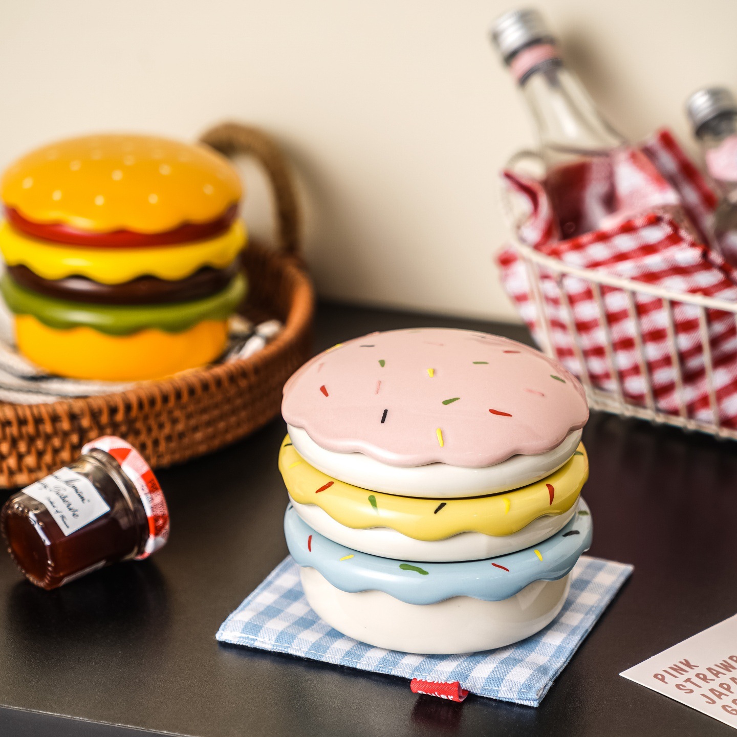新デザインのハンバーガーセラミックテイストプレート多目的スナックアフタヌーンティー小皿クリエイティブ誕生日ギフト