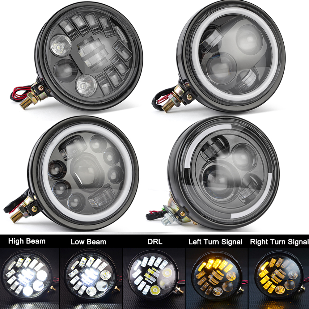5.75" Inch Led Motorcycle Cafe Racer Headlight Led 5 3/4 High Low Beam Round Headlamp For Harley Dyna FXD Sportster XL1200 XL833
