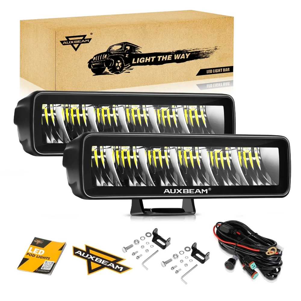 AUXBEAM 6.3 インチ LED ワークライト ドライビングフォグランプ 60W 7200LM 白色光ポッド ワイヤーハーネス付き オフロードトラック SUV ATV UTV ボート用