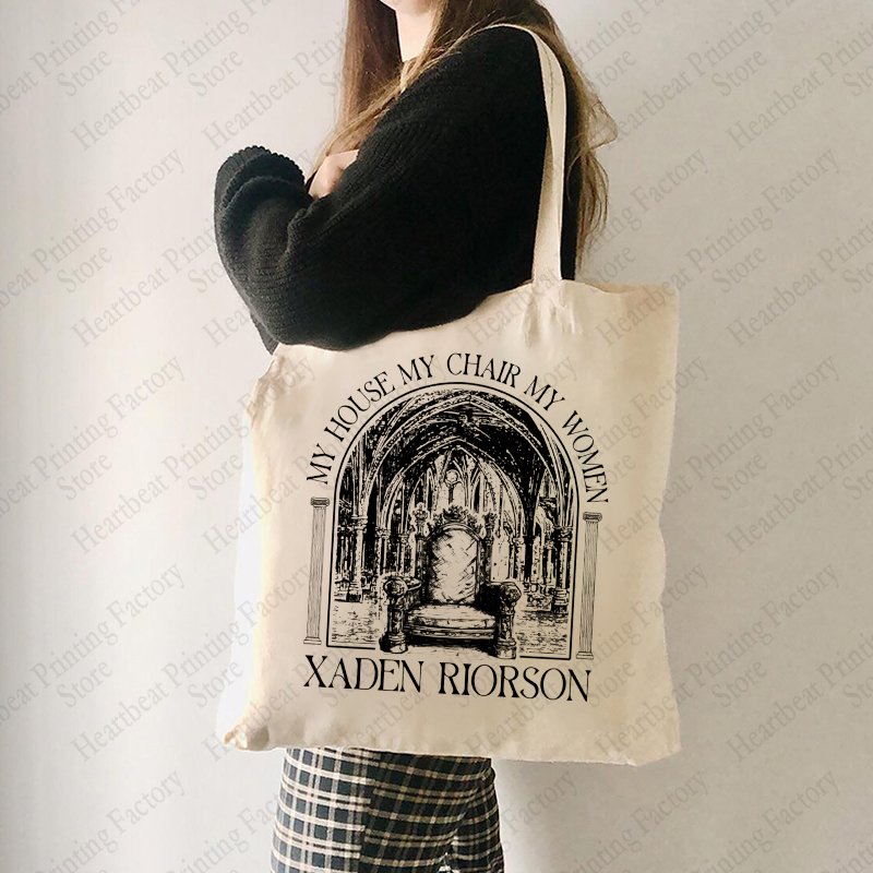 My House My Chair My Woman Pattern Tote Bag Four Wings Canvas Shoulder Bags for Novel Lovers Commute Women Reusable Shopping Bag