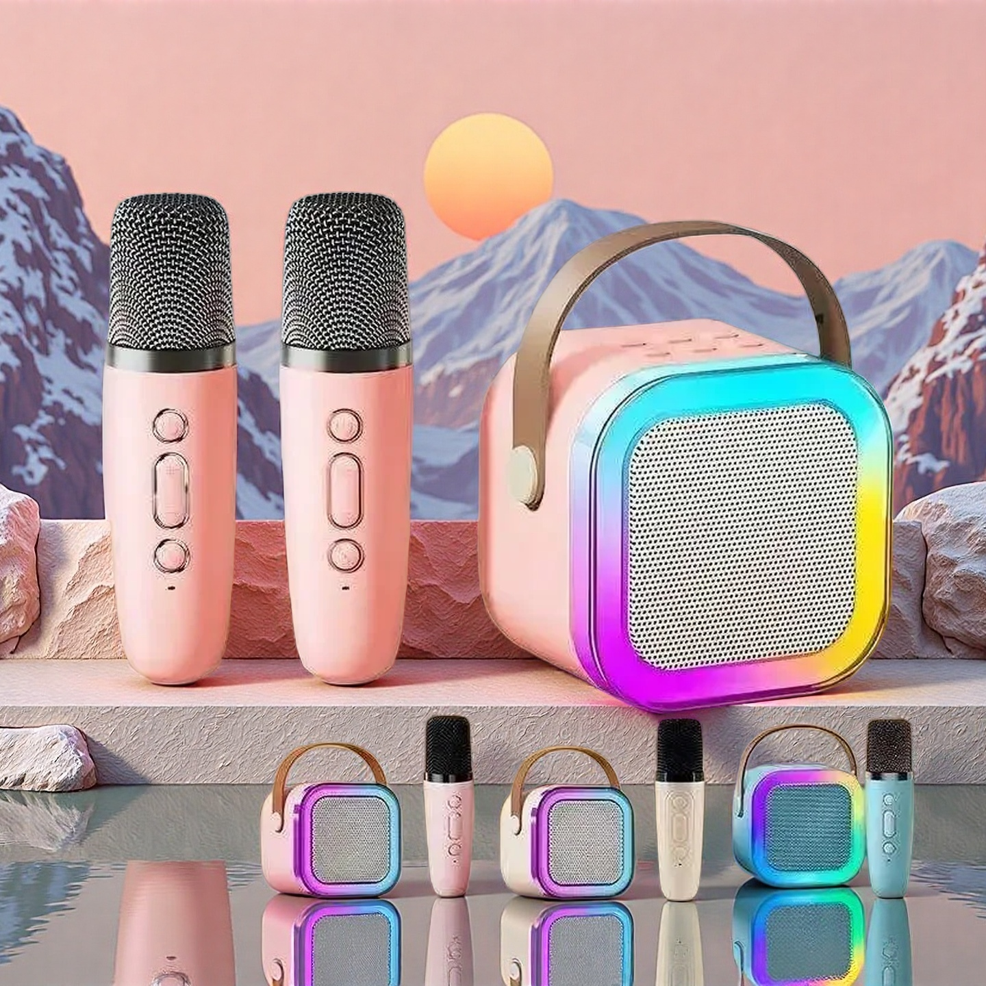 K12 Bluetooth speaker karaoke machine portable speaker system with 1-2 wireless microphones family family singing children's gif