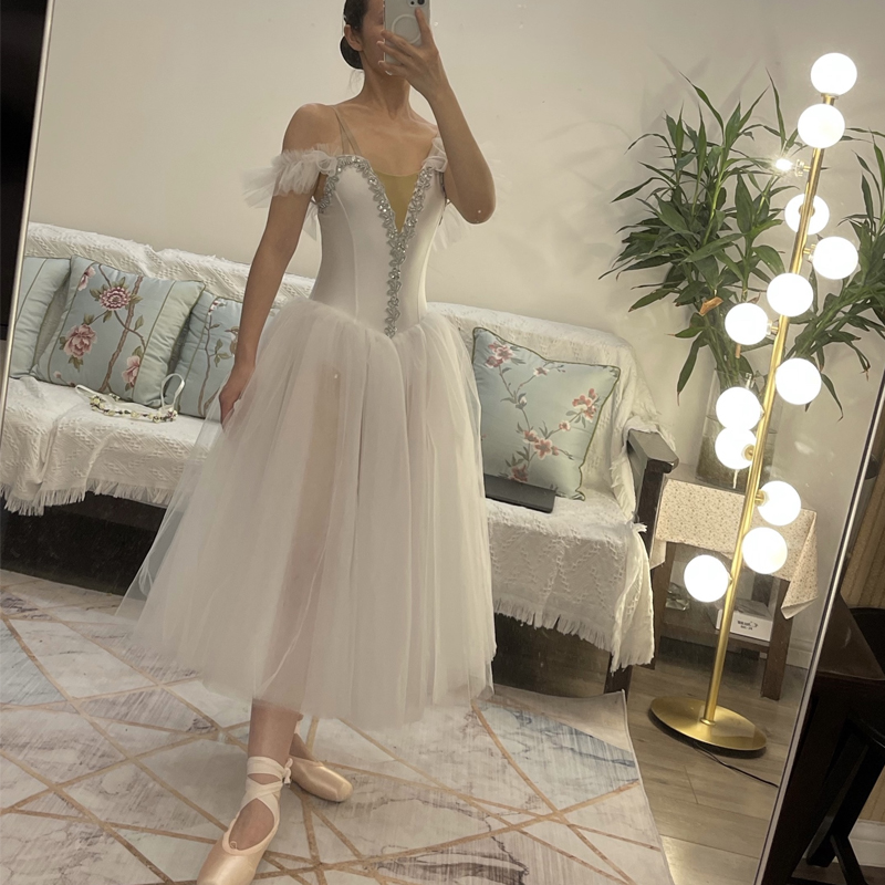 ホワイトバレエドレスロングロマンチックバレエチュチュプロフェッショナルバレエ白鳥の湖バレリンファム子供女の子妖精バレエ衣装