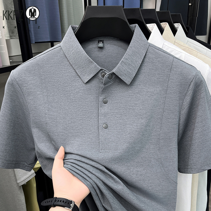 ミニマリストハーフボタンポロ紳士用スプライスベント生地日常オフィス使用屋内休憩と夜の散歩衣服