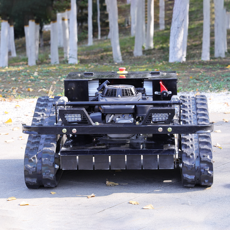 カスタマイズされたユーロ 5 標準動力ロボット芝刈機、刈幅 550 mm の追跡シャーシとリモート制御フレイルモアを搭載