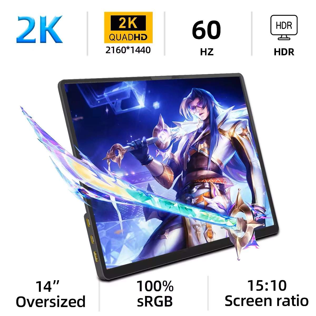14 インチ 2K ポータブルモニター 15:10 2160*1440 IPS HDMI TYPEC ラップトップ XBox PS4/5 スイッチ携帯電話コンピュータ拡張オフィス用