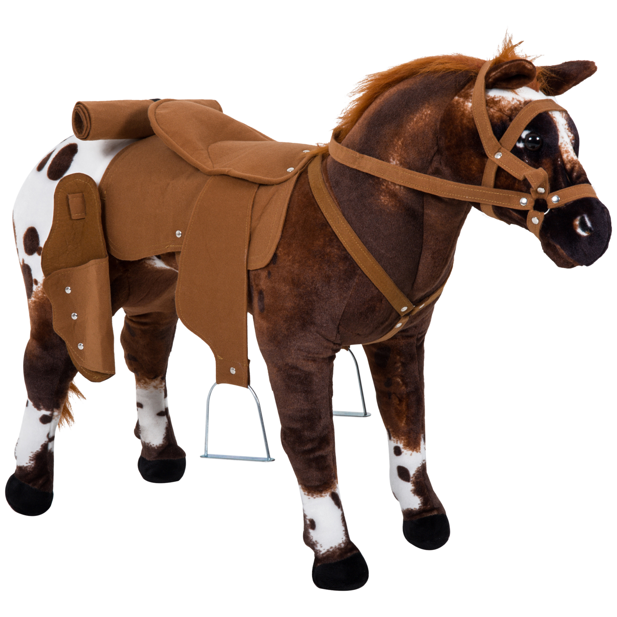 疾走する馬の乗用玩具、リアルな鳴き声が聞こえるぬいぐるみロッカー、柔らかいパッドで快適な子供向け3～5歳、ブラウン