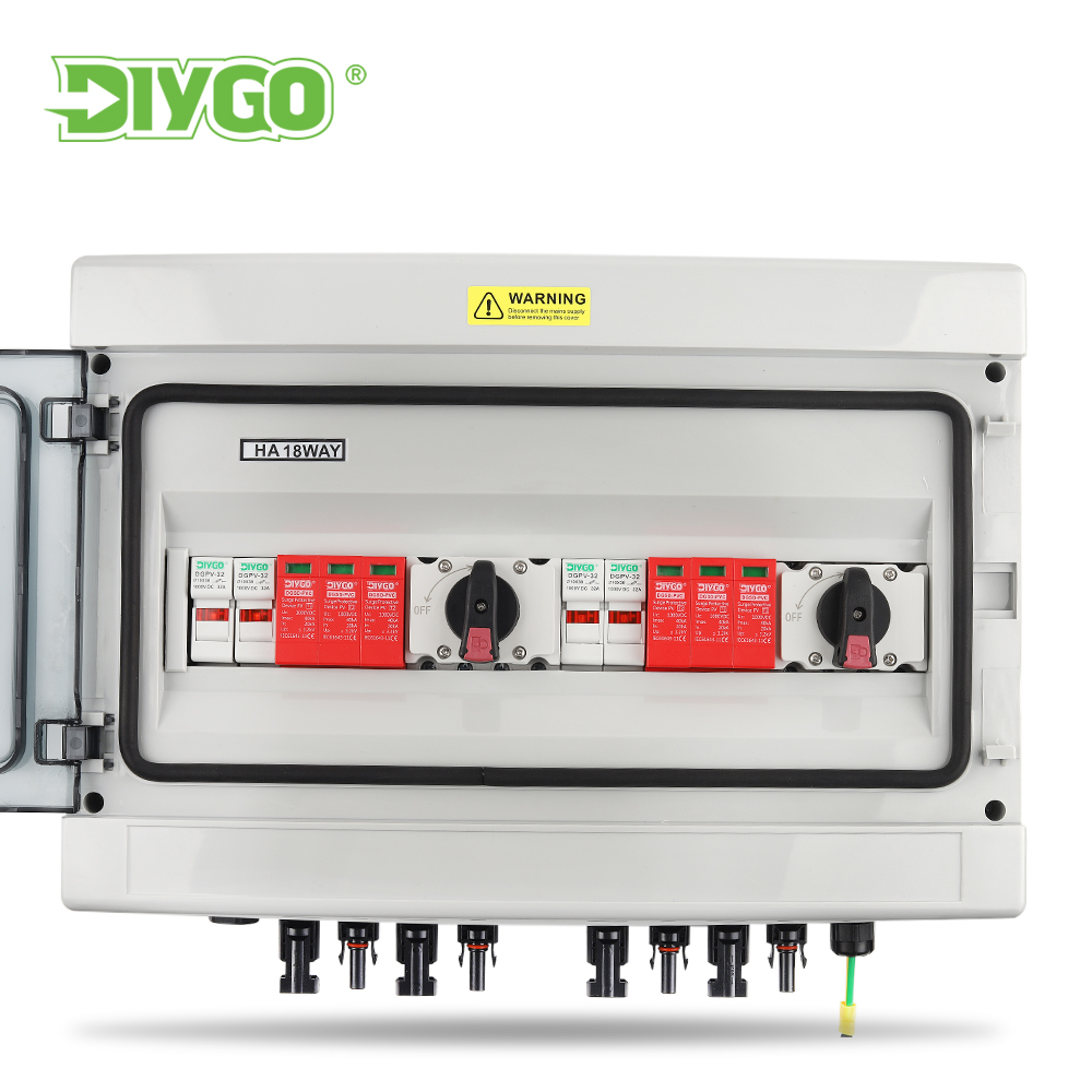 太陽光発電 2 入力 2 出力 DC 1000V PV コンバイナボックス雷保護ヒューズ MCB SPD 防水ボックス IP65 18 ウェイ