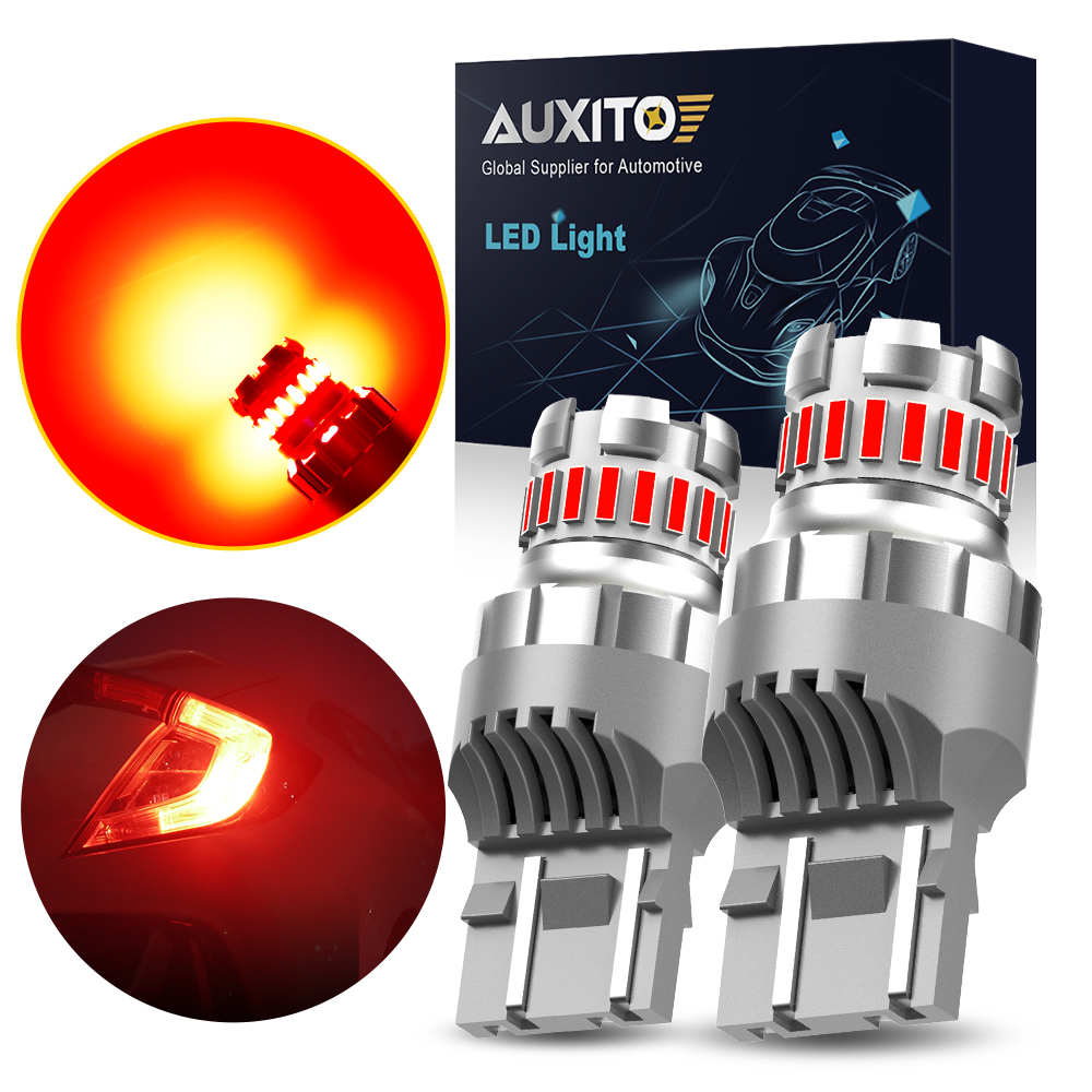 AUXITO 2個 T20 7443 LEDテールバルブレッドW21/5W 7440 W21W LED DRLブレーキライトリバースバックアップランプ6500Kホワイト超高輝度12V