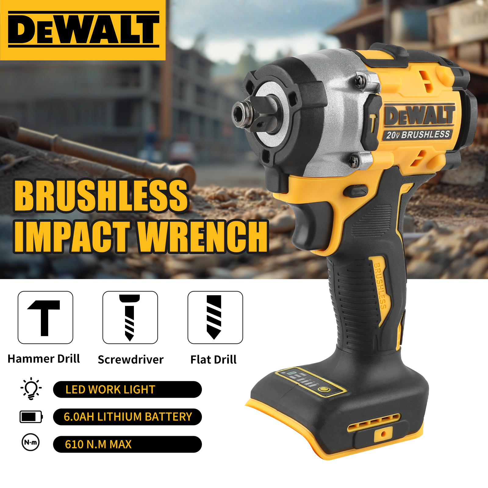 DEWALT DCF921 アトミック 20V 最大コードレスレンチ 1/2 インチコードレスインパクトレンチ可変速充電レンチバッテリーなし