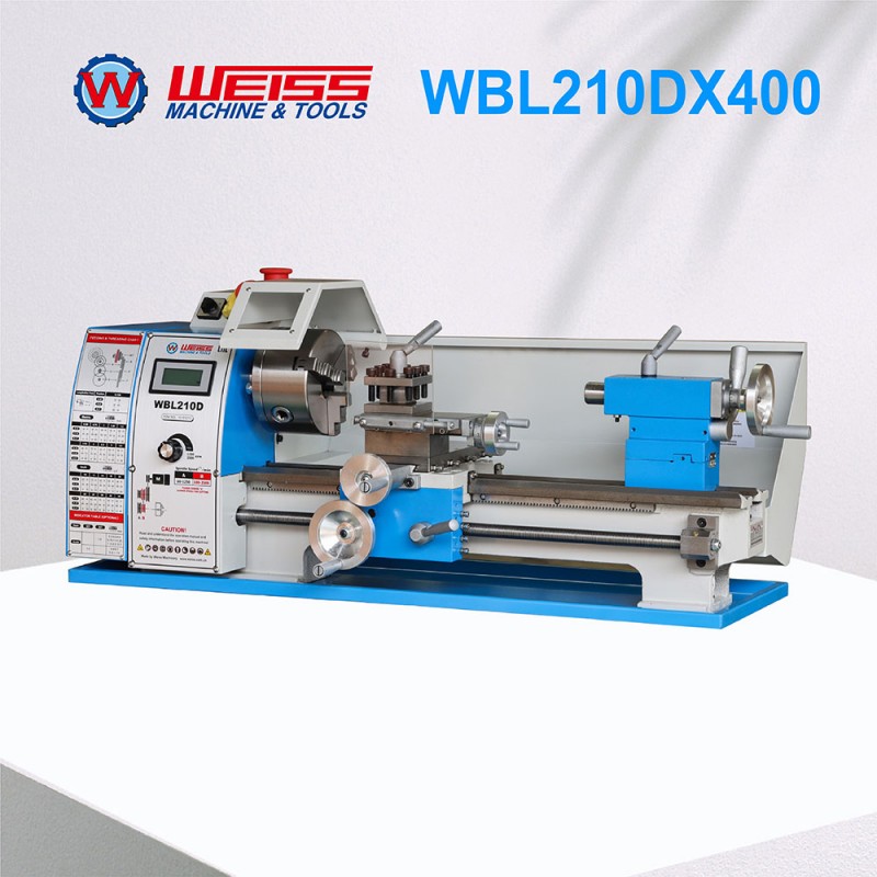 WEISS 金属旋盤 WBL210D 400 ミリメートルスピンドルボア 38 ミリメートル 1100 ワット BLDC モーター可変速度 2500rpm 精密金属加工用