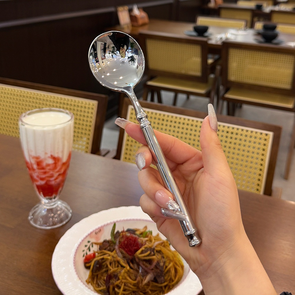 ステンレス鋼 80 列スプーン洋食器メインコーススプーン家庭用手作り小さな丸ハンドル